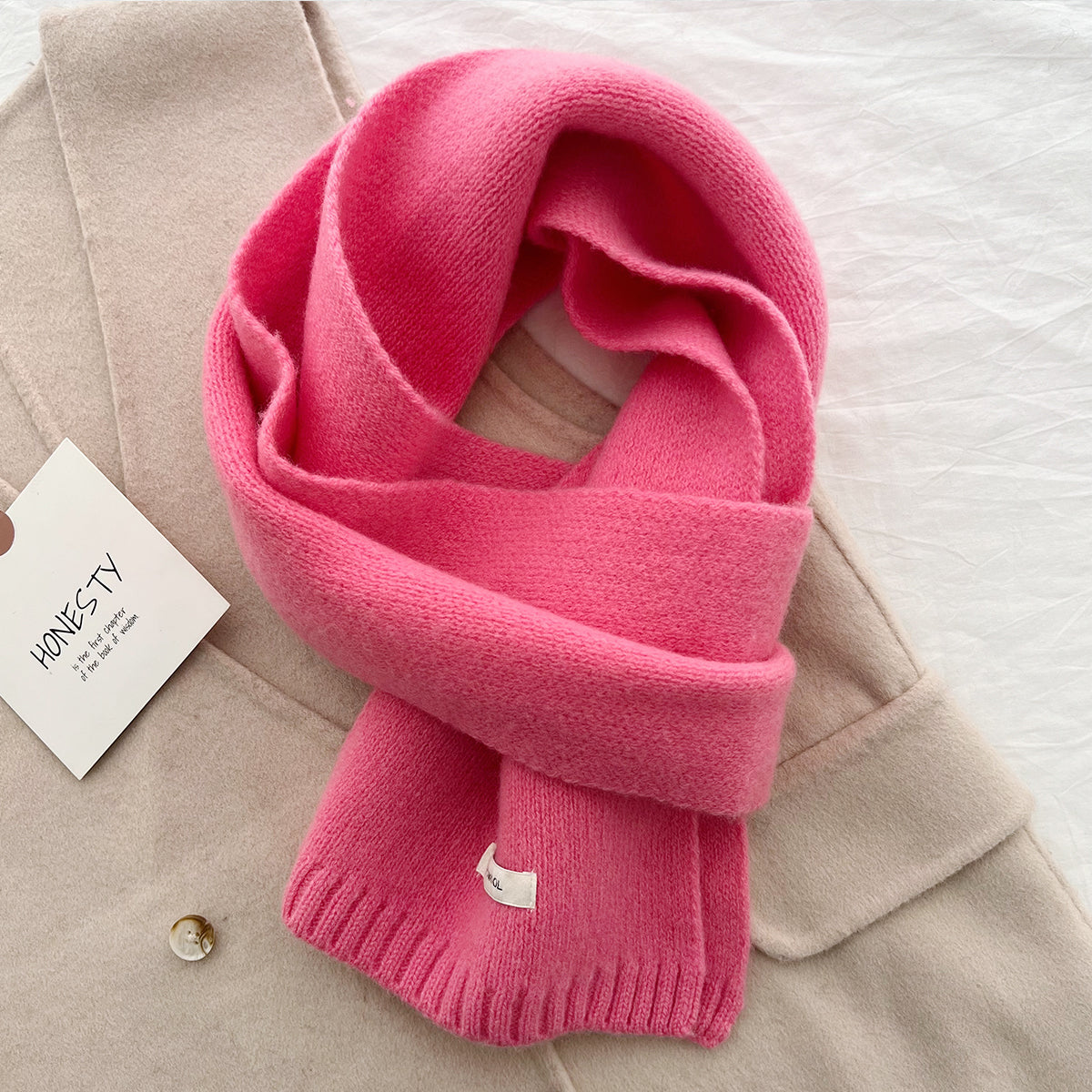 Pure Wool Scarf for Women - Plain Solid Color Shawl and Neck Warmer
