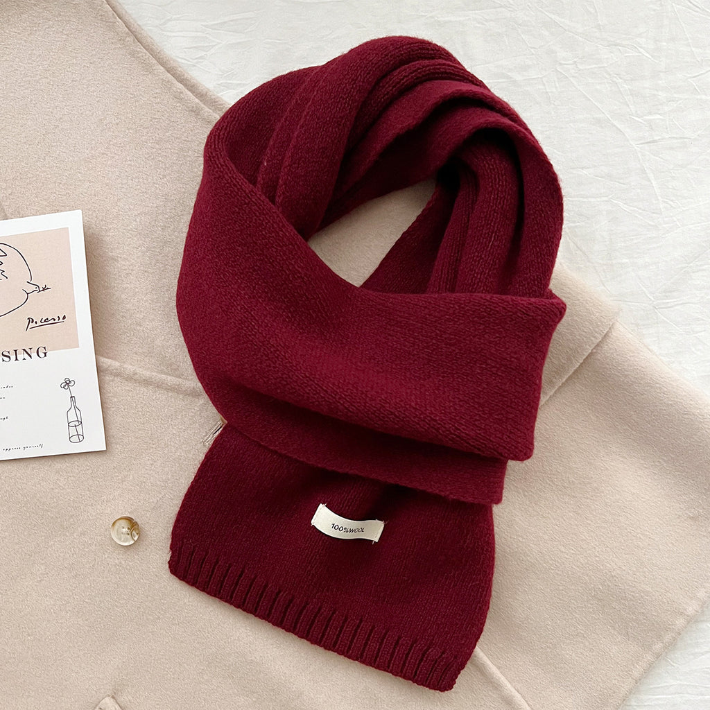Pure Wool Scarf for Women - Plain Solid Color Shawl and Neck Warmer