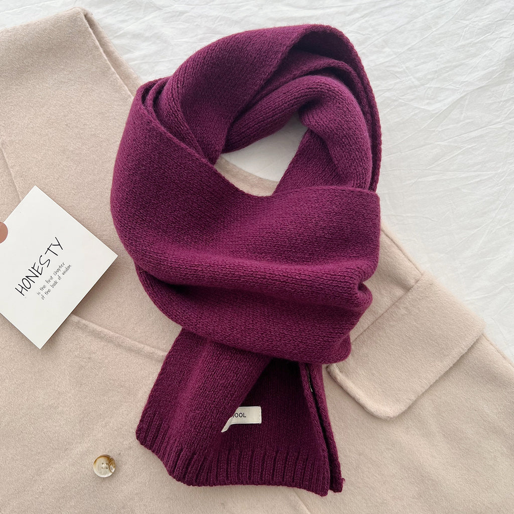 Pure Wool Scarf for Women - Plain Solid Color Shawl and Neck Warmer