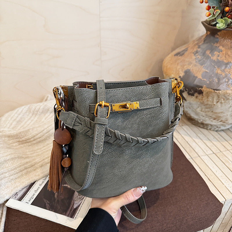 BELLAITY Vegan Leather Bucket Bag with Dual Straps - Versatile Top Handle & Crossbody Handbag