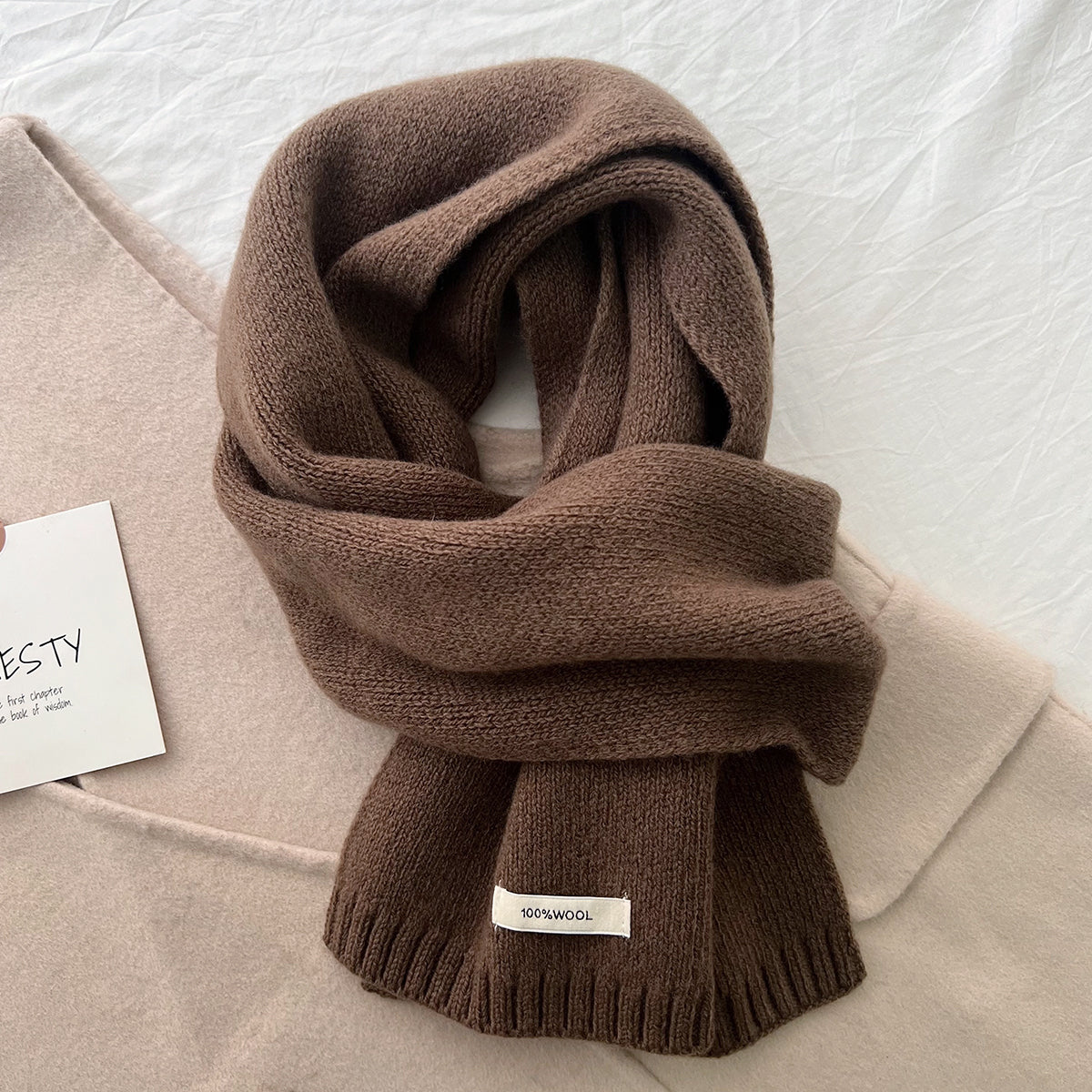 Pure Wool Scarf for Women - Plain Solid Color Shawl and Neck Warmer