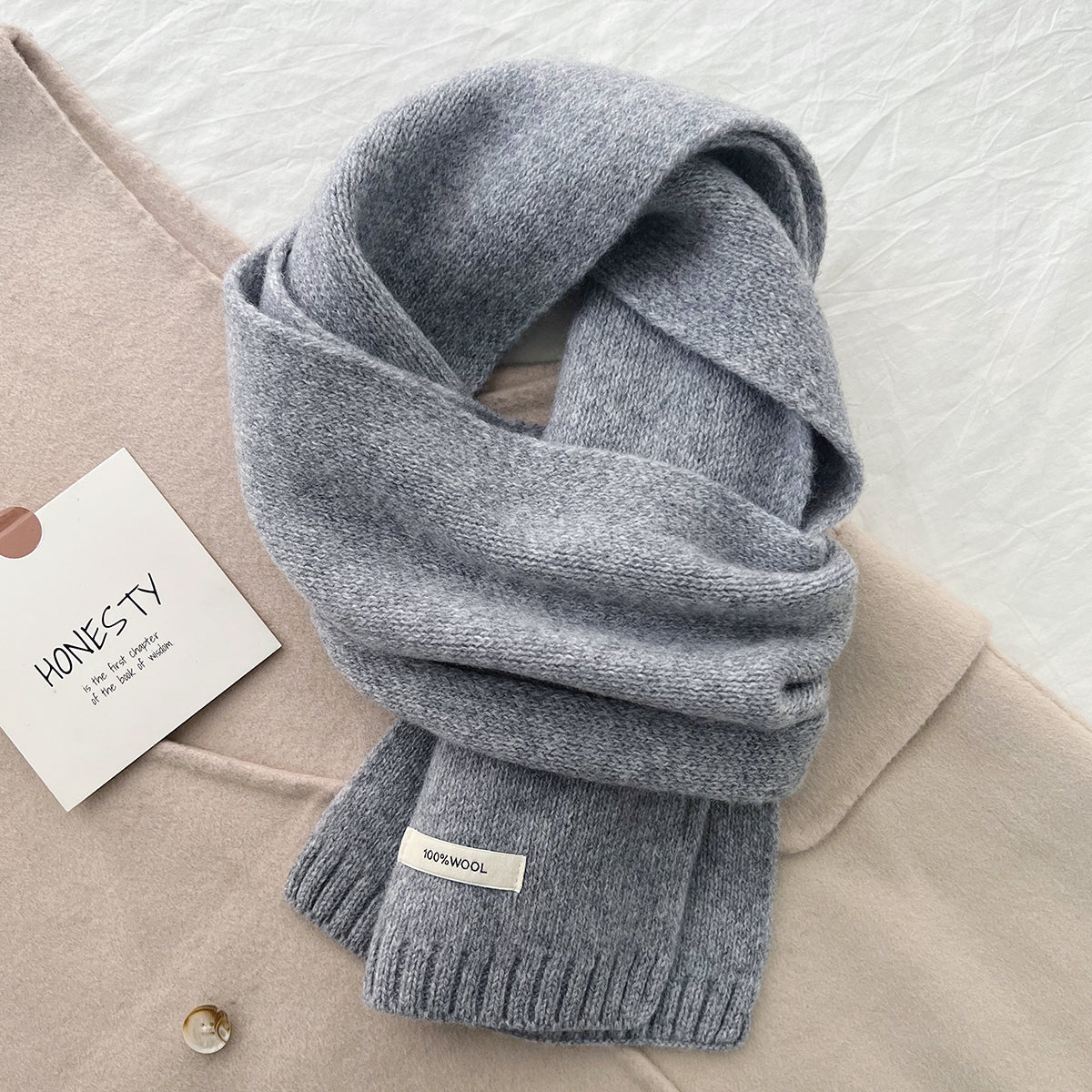 Pure Wool Scarf for Women - Plain Solid Color Shawl and Neck Warmer