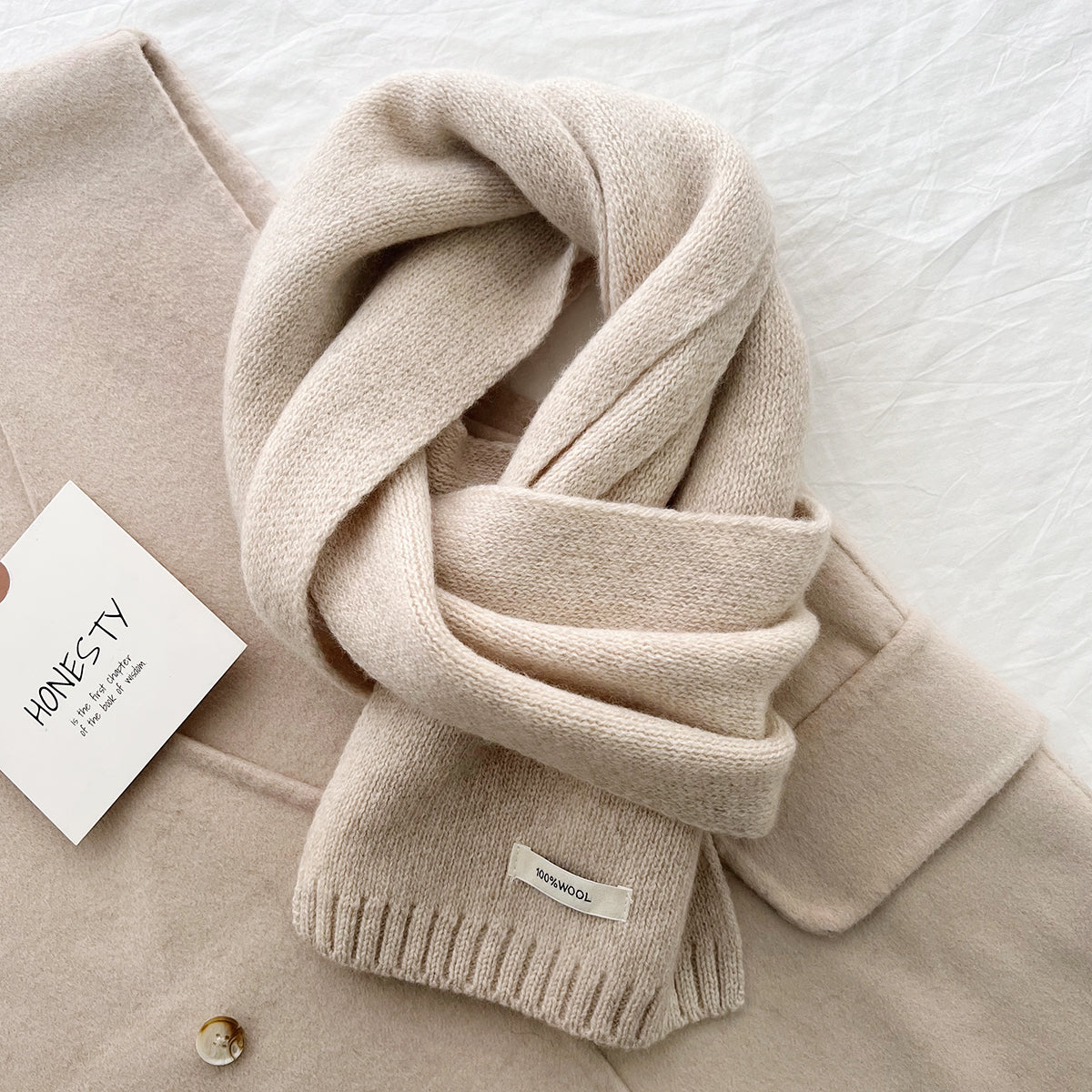 Pure Wool Scarf for Women - Plain Solid Color Shawl and Neck Warmer