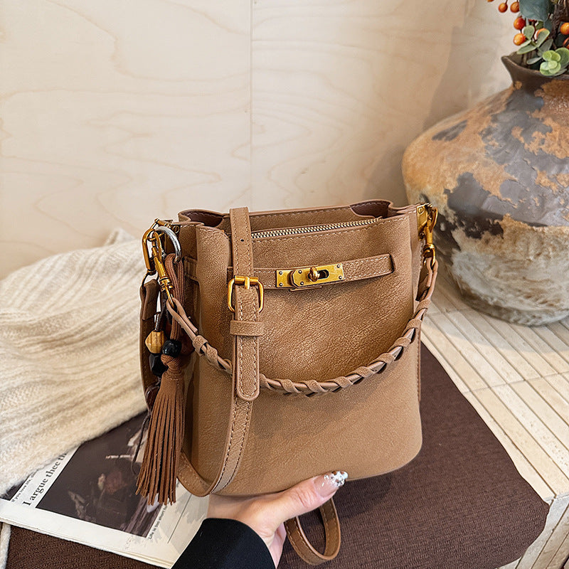 BELLAITY Vegan Leather Bucket Bag with Dual Straps - Versatile Top Handle & Crossbody Handbag