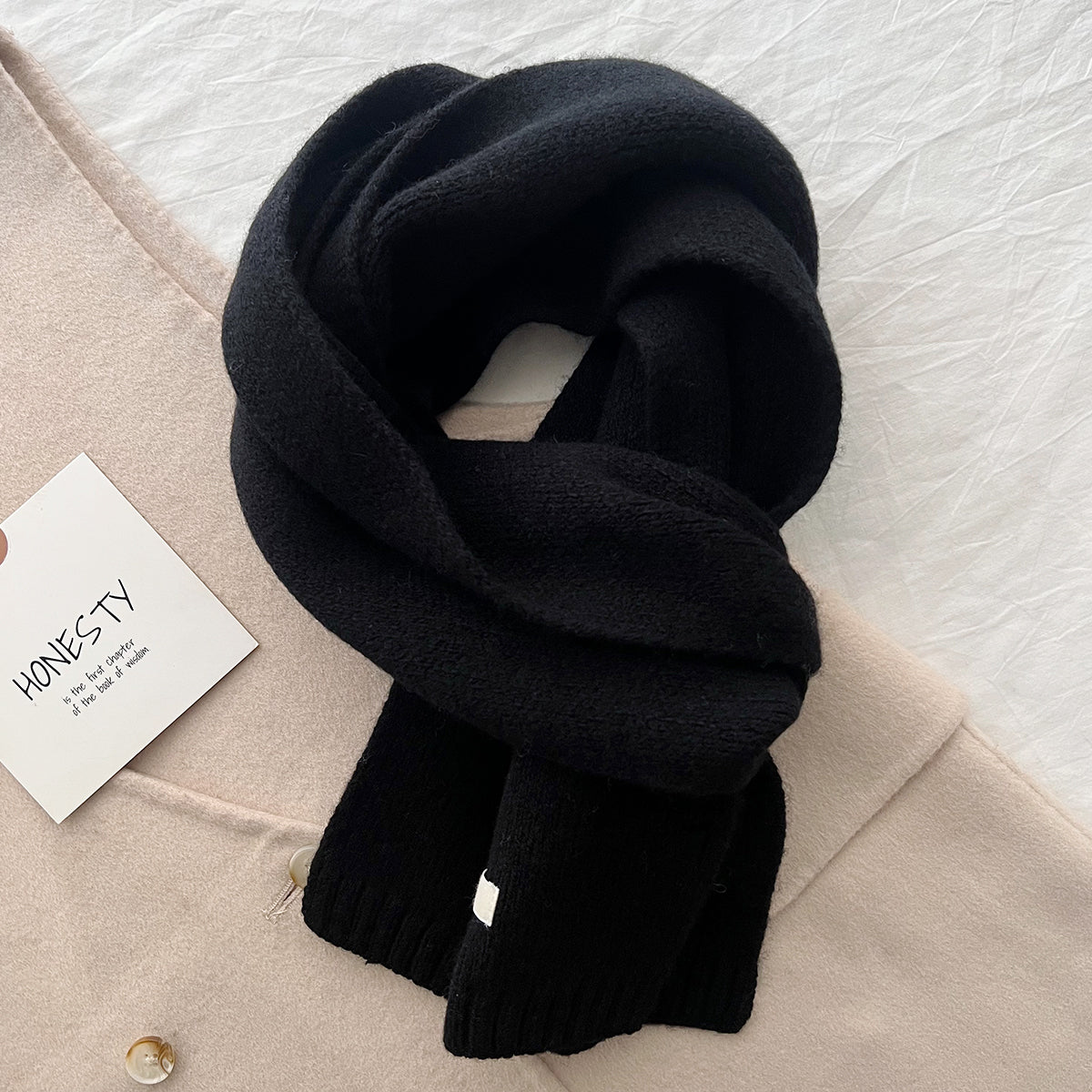 Pure Wool Scarf for Women - Plain Solid Color Shawl and Neck Warmer