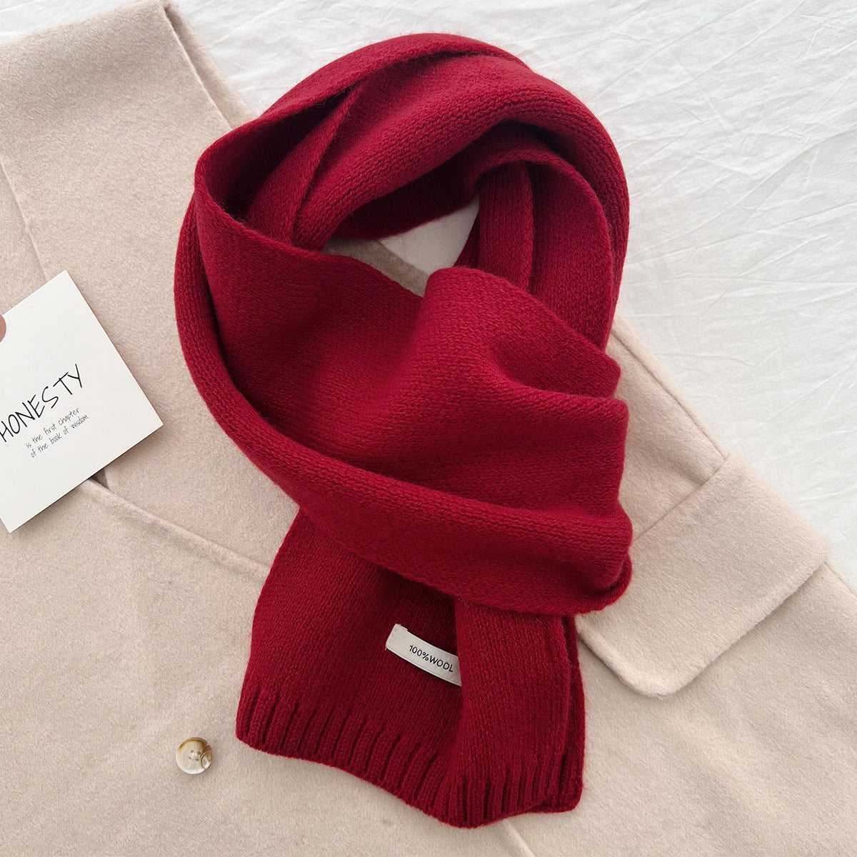 Pure Wool Scarf for Women - Plain Solid Color Shawl and Neck Warmer