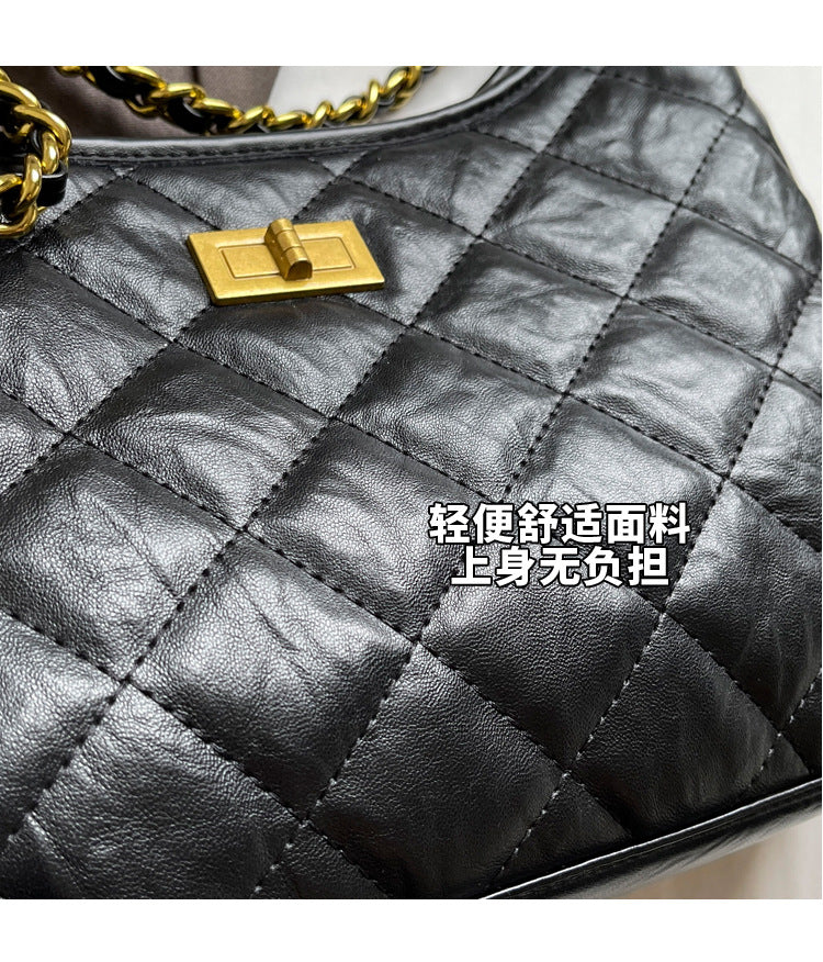 Vintage Quilted Small Chanel Style Chain Tote Bag for Women 2025 New Commuter Versatile Underarm Bag Single Shoulder Crossbody Bag