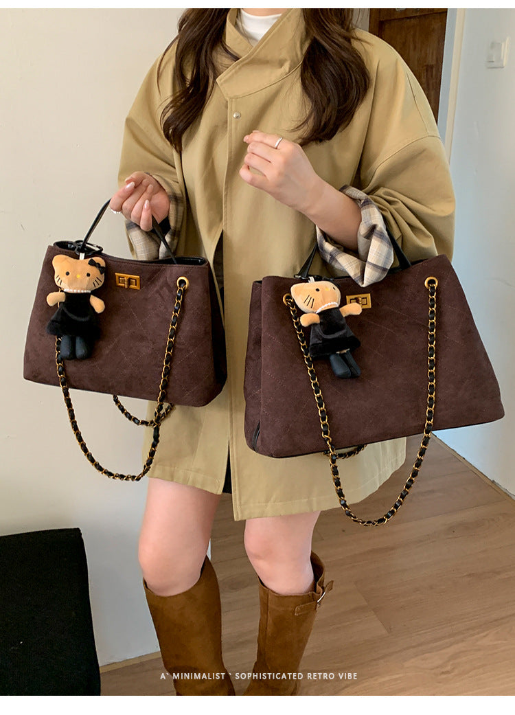 Vintage Suede Bag 2025 New Commuter Women's Shoulder Crossbody Bag Large Capacity Handbag Tote Bag