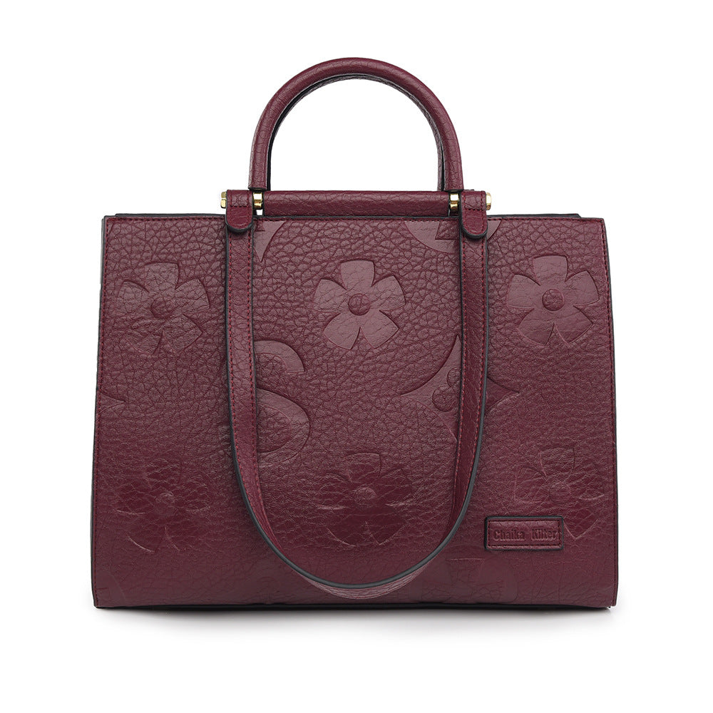 Fashionable Embossed Large Tote Bag Simple Large Capacity Commuter Bag for Women Cross-Border Hot-Selling Microfiber Leather Tote Bag