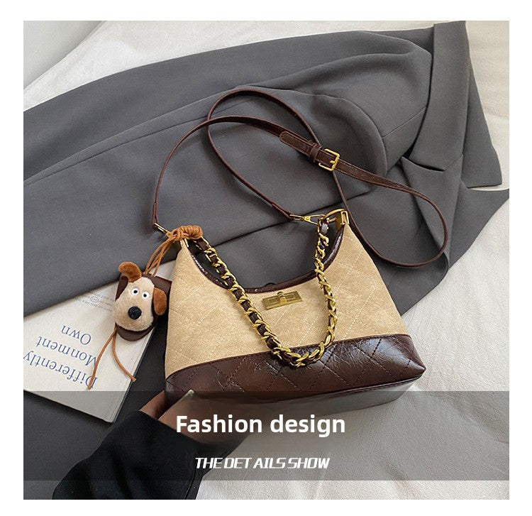 Chanel Style Retro Large Capacity Tote Bag for Women 2025 New Color-Block Chain Underarm Bag Versatile Handbag Shoulder Bag