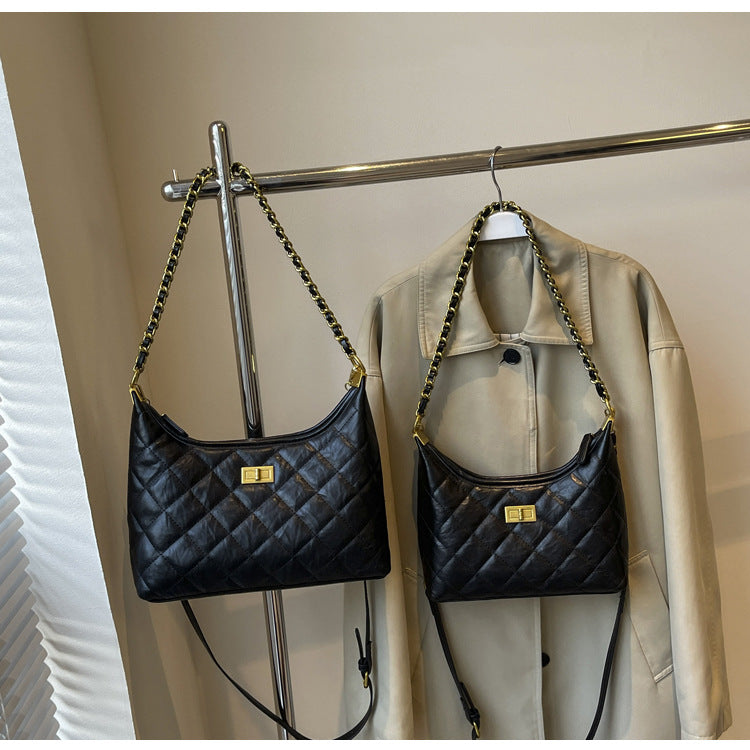 Vintage Quilted Small Chanel Style Chain Tote Bag for Women 2025 New Commuter Versatile Underarm Bag Single Shoulder Crossbody Bag