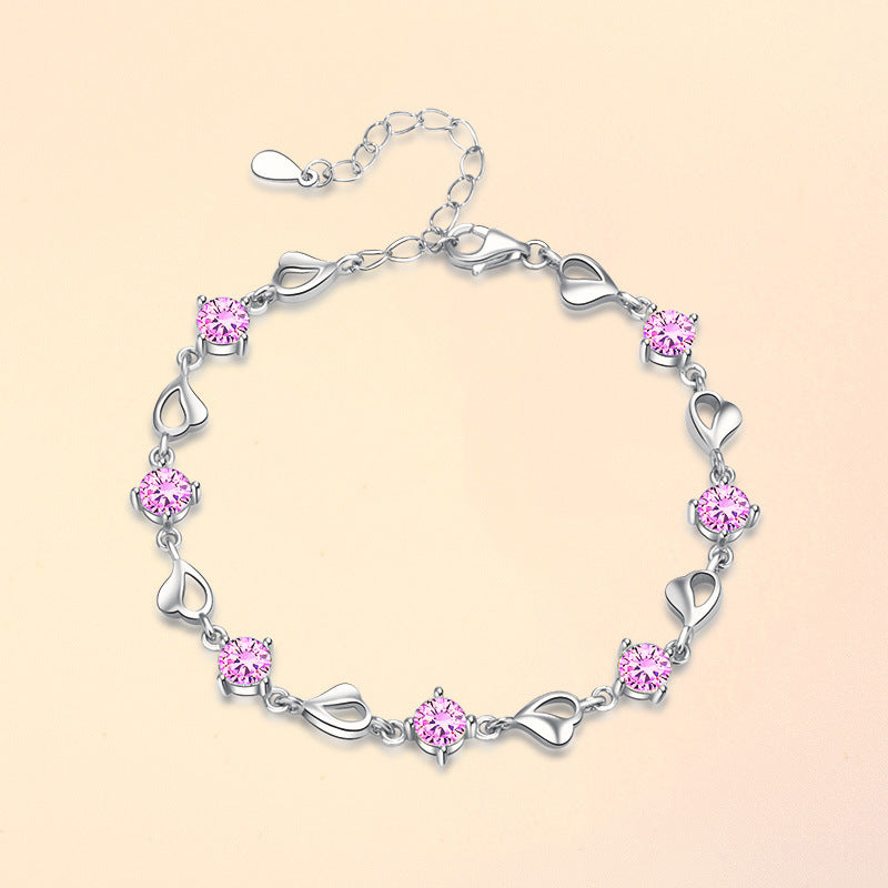 S925 Sterling Silver Ocean Heart Bracelet for Women, Light Luxury Fashion Heart-shaped Korean Design Versatile Elegant Jewelry Gift for Girlfriend