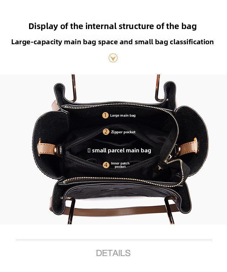 Handbag Cross-Border New Style Bag for Women High-End Large Capacity Tote Bag Fashion Embossed Commuter Mother-Daughter Bucket Bag