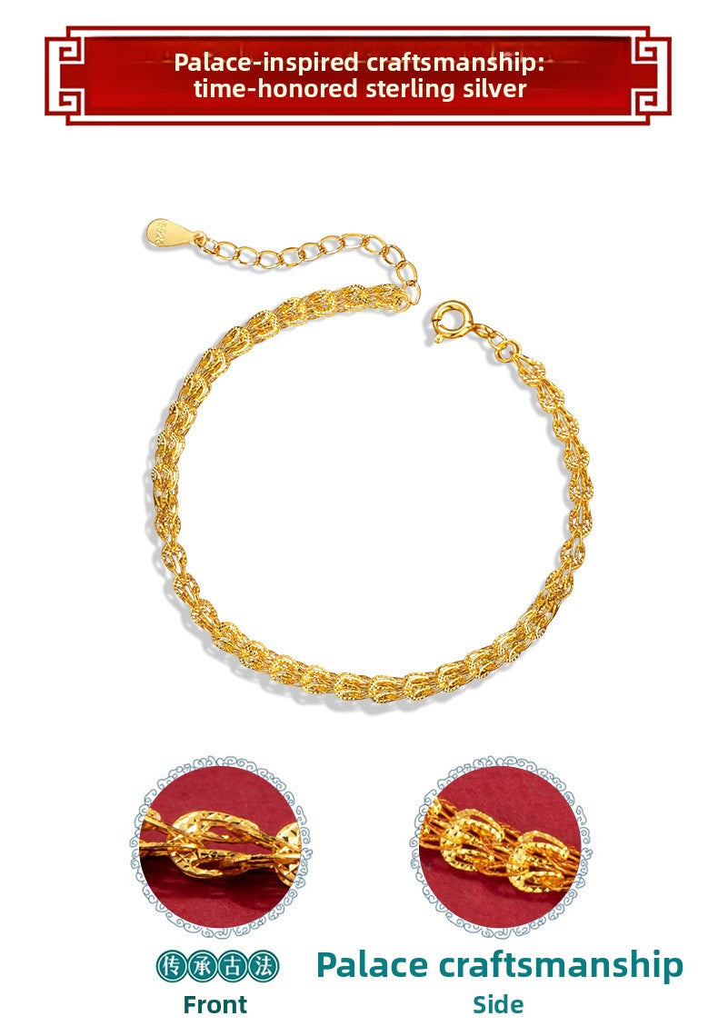 Phoenix Tail Pure Silver 925 Bracelet for Women, Light Luxury Niche Design Hollow Bracelet, New Chinese Style Ins Style Ring Buckle Jewelry