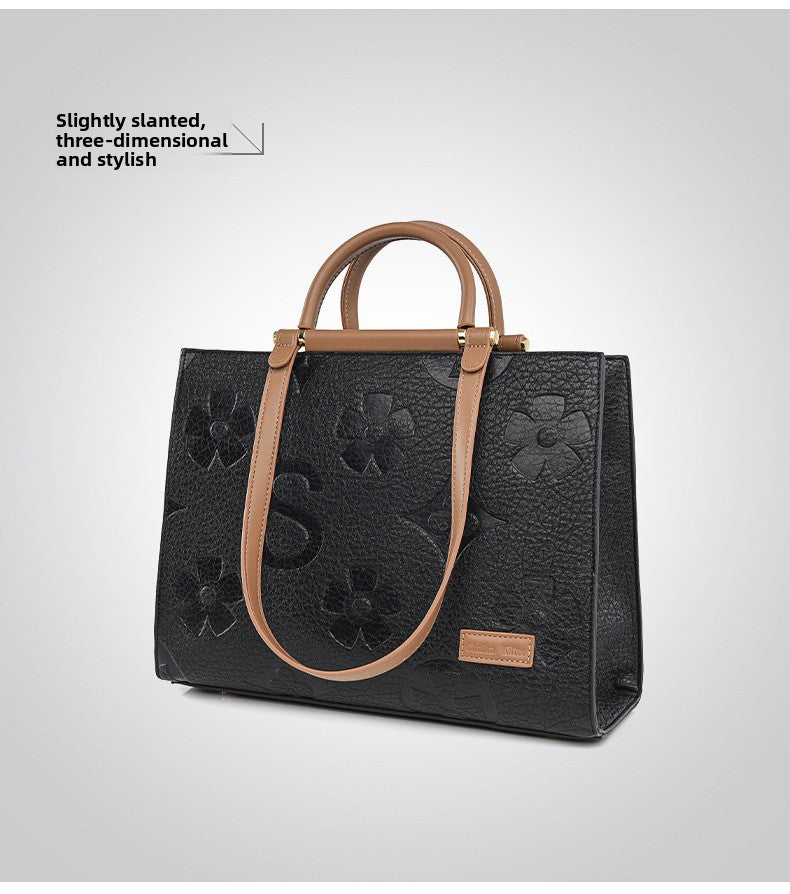 Fashionable Embossed Large Tote Bag Simple Large Capacity Commuter Bag for Women Cross-Border Hot-Selling Microfiber Leather Tote Bag