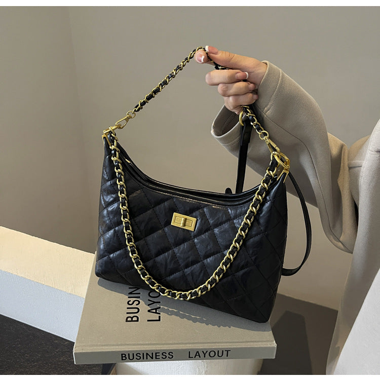 Vintage Quilted Small Chanel Style Chain Tote Bag for Women 2025 New Commuter Versatile Underarm Bag Single Shoulder Crossbody Bag