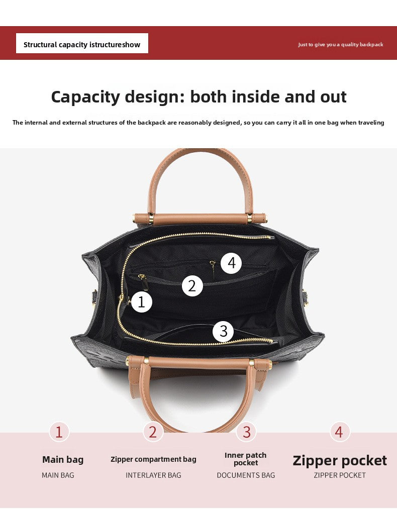 Fashionable Embossed Large Tote Bag Simple Large Capacity Commuter Bag for Women Cross-Border Hot-Selling Microfiber Leather Tote Bag