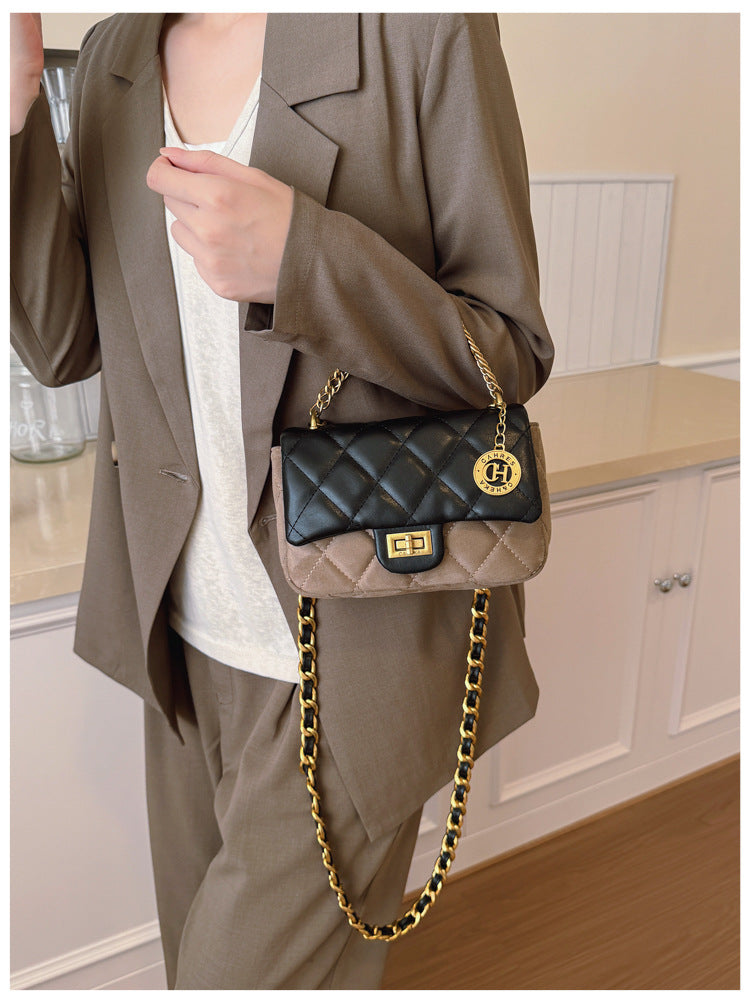Autumn Winter Super Hot Contrast Color Small Bag Women 2025 New Fashion Diamond Chain Crossbody Bag High-end Small Square Bag