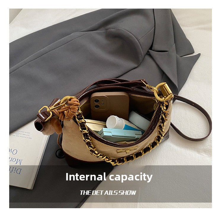 Chanel Style Retro Large Capacity Tote Bag for Women 2025 New Color-Block Chain Underarm Bag Versatile Handbag Shoulder Bag