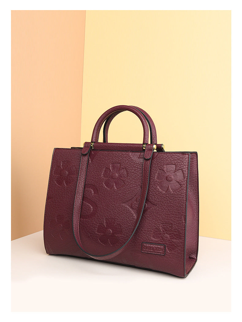 Fashionable Embossed Large Tote Bag Simple Large Capacity Commuter Bag for Women Cross-Border Hot-Selling Microfiber Leather Tote Bag