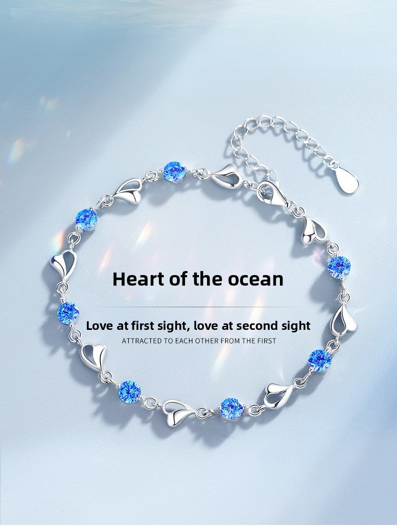 Ocean Heart Bracelet for Women, Light Luxury Niche Design, High-End Feel, Simple Sweet Temperament, Fresh Style, Gift for Best Friend