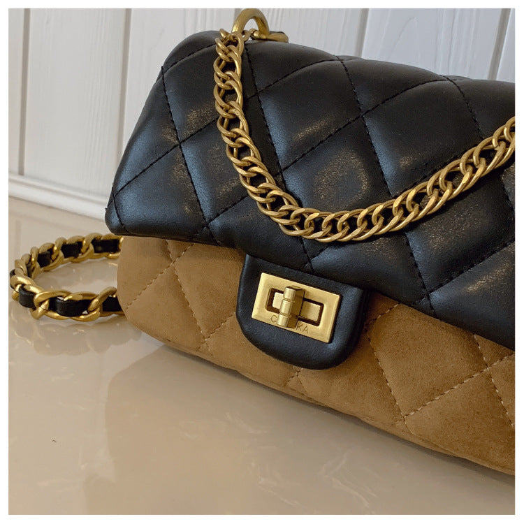Autumn Winter Super Hot Contrast Color Small Bag Women 2025 New Fashion Diamond Chain Crossbody Bag High-end Small Square Bag