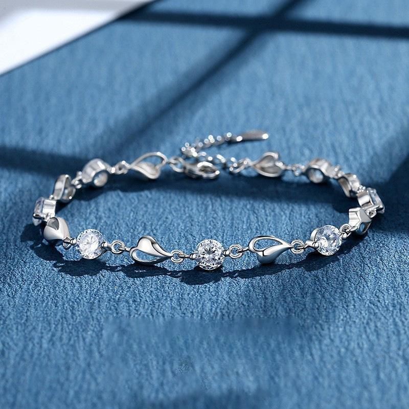 S925 Sterling Silver Ocean Heart Bracelet for Women, Light Luxury Fashion Heart-shaped Korean Design Versatile Elegant Jewelry Gift for Girlfriend