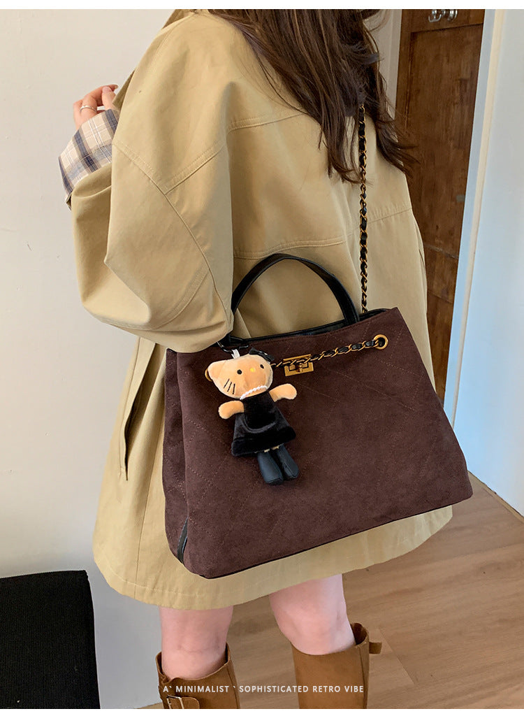 Vintage Suede Bag 2025 New Commuter Women's Shoulder Crossbody Bag Large Capacity Handbag Tote Bag