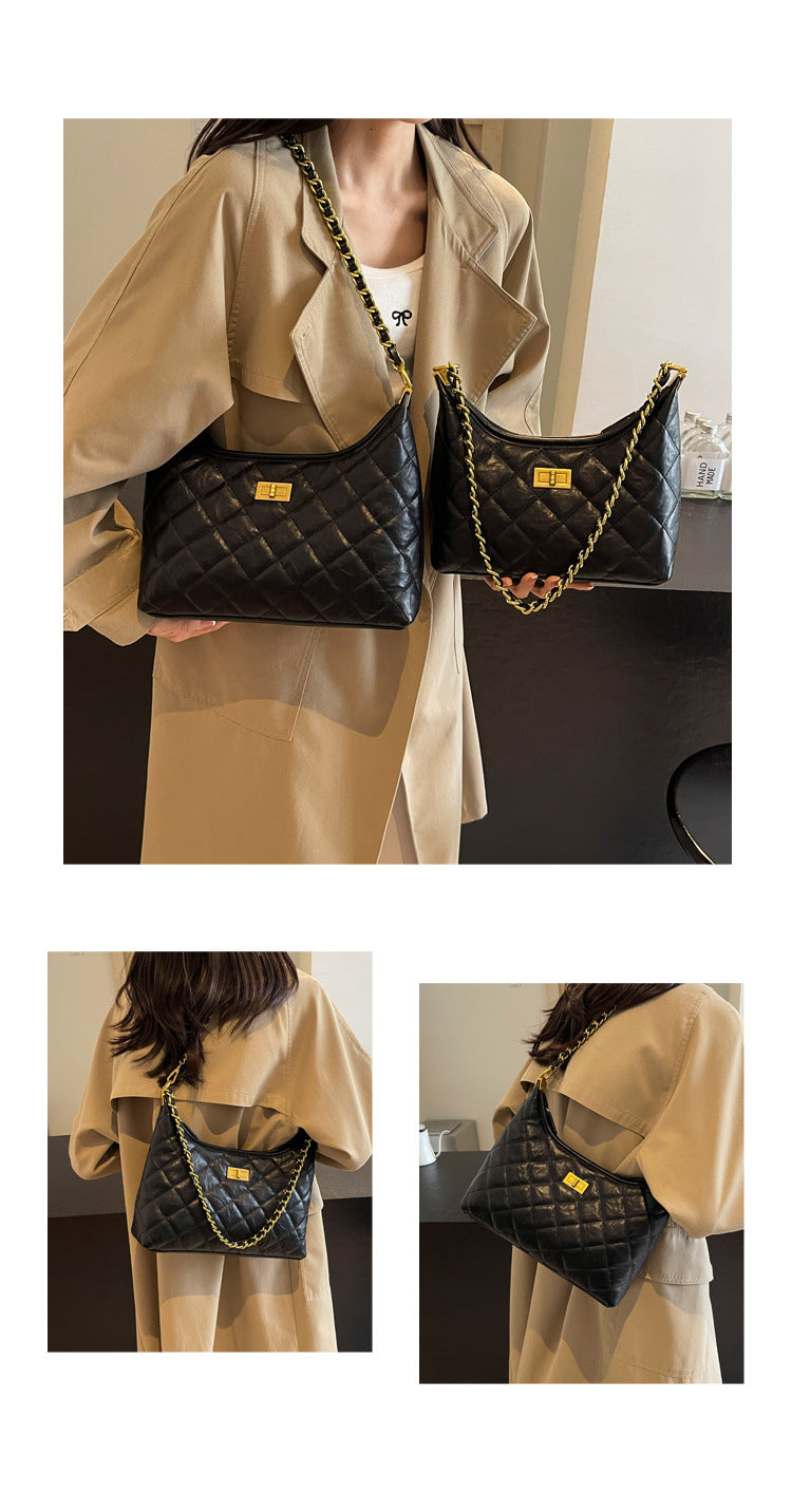 Vintage Quilted Small Chanel Style Chain Tote Bag for Women 2025 New Commuter Versatile Underarm Bag Single Shoulder Crossbody Bag