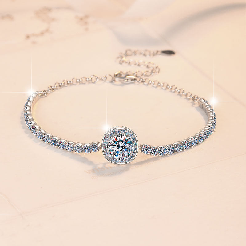 Cross-Border Hot Sale Pure Silver Bracelet Fashion High-End Colorful Zircon Moissanite Lobster Clasp Adjustable Jewelry for Women Wholesale