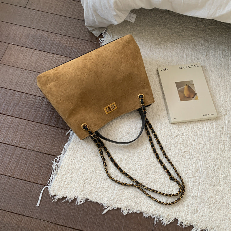 Vintage Suede Bag 2025 New Commuter Women's Shoulder Crossbody Bag Large Capacity Handbag Tote Bag