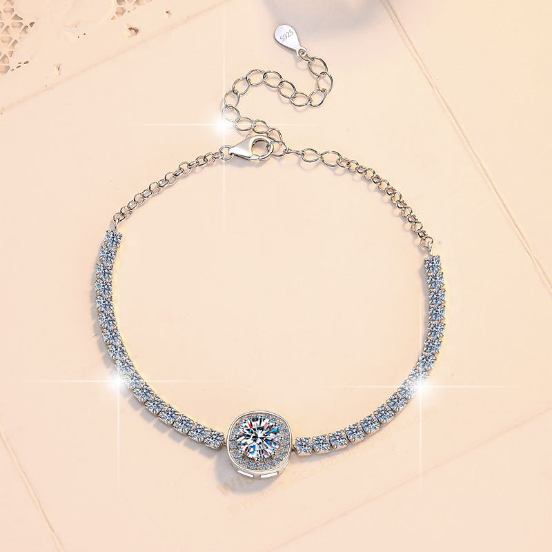 Cross-Border Hot Sale Pure Silver Bracelet Fashion High-End Colorful Zircon Moissanite Lobster Clasp Adjustable Jewelry for Women Wholesale