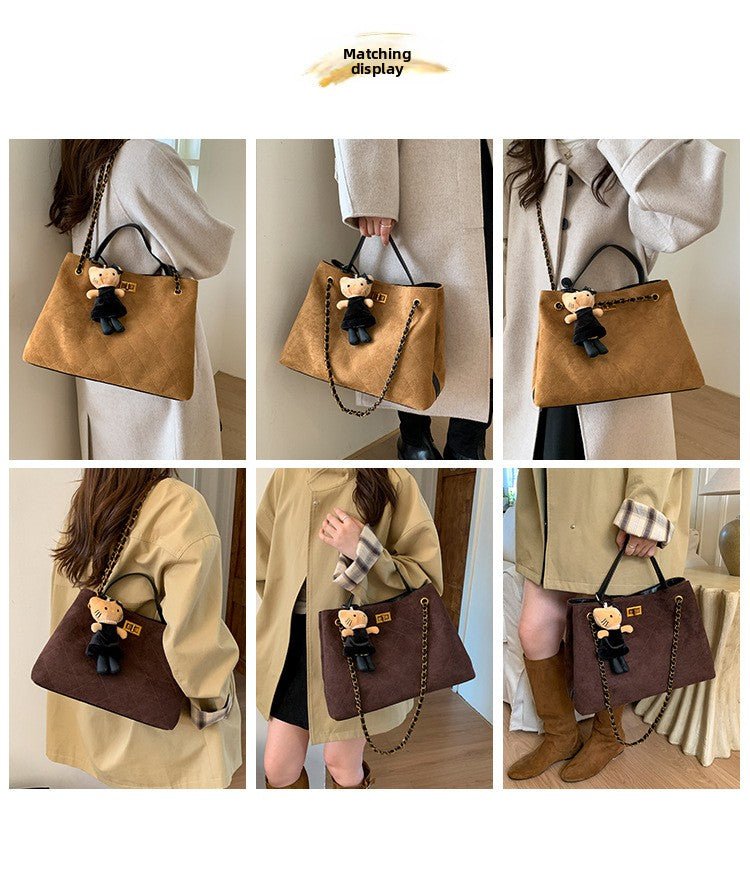 Vintage Suede Bag 2025 New Commuter Women's Shoulder Crossbody Bag Large Capacity Handbag Tote Bag