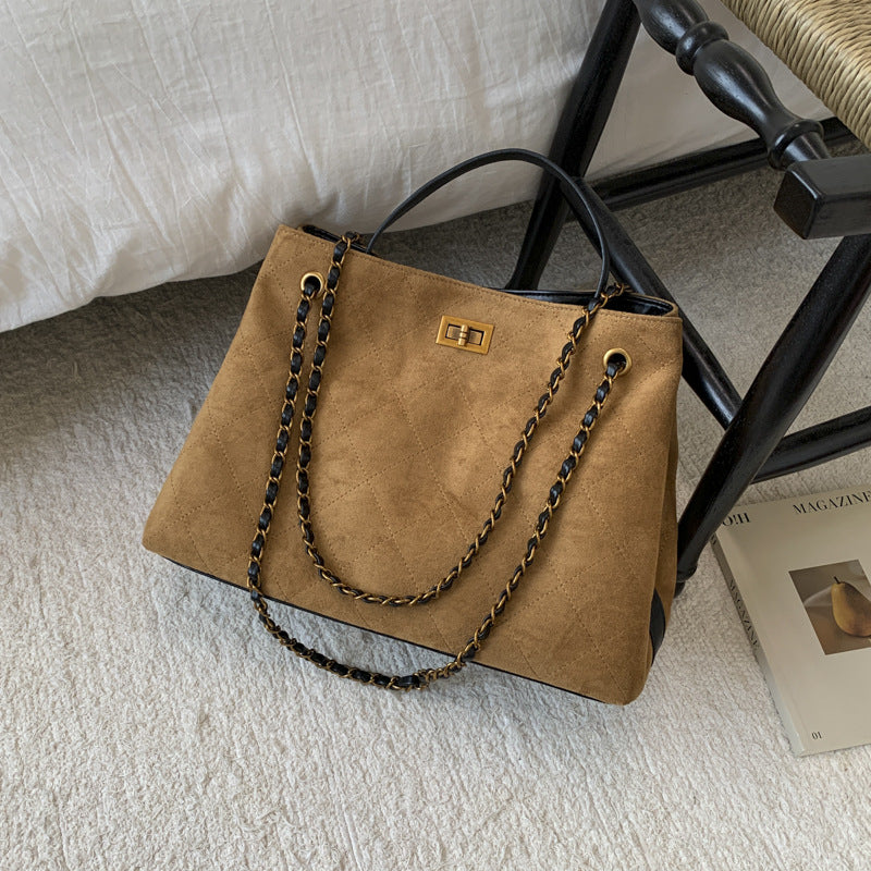 Vintage Suede Bag 2025 New Commuter Women's Shoulder Crossbody Bag Large Capacity Handbag Tote Bag