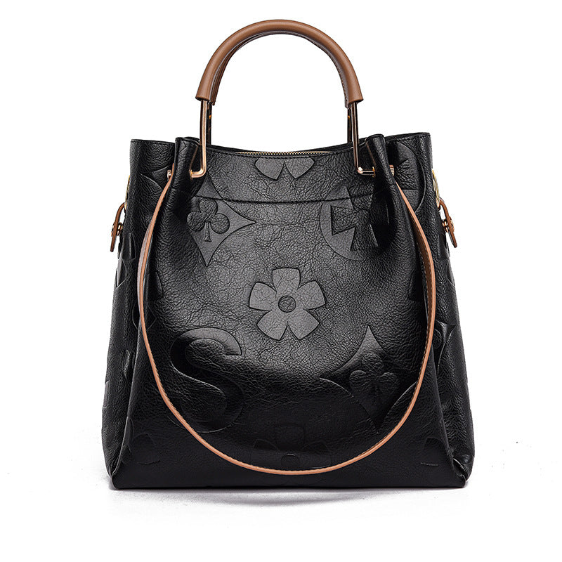Handbag Cross-Border New Style Bag for Women High-End Large Capacity Tote Bag Fashion Embossed Commuter Mother-Daughter Bucket Bag