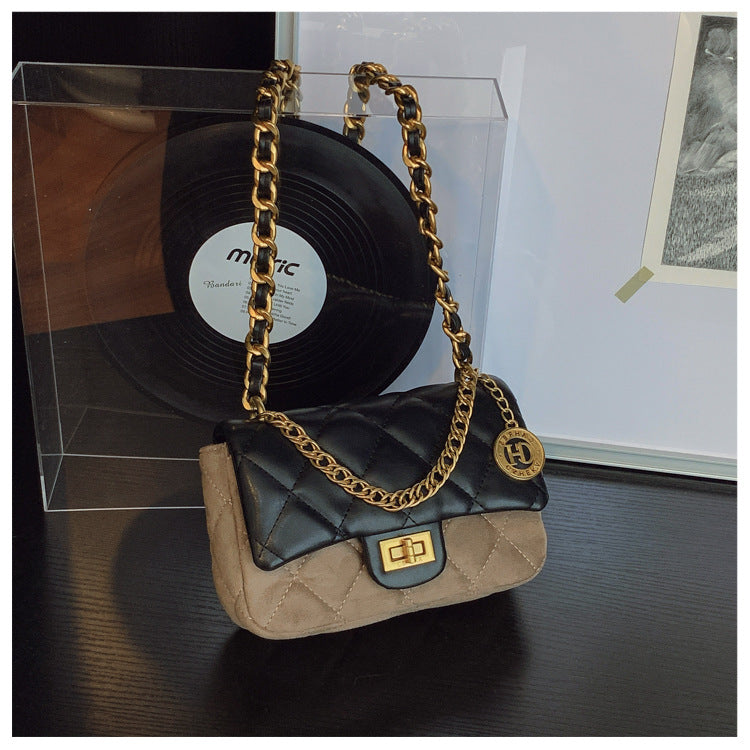 Autumn Winter Super Hot Contrast Color Small Bag Women 2025 New Fashion Diamond Chain Crossbody Bag High-end Small Square Bag