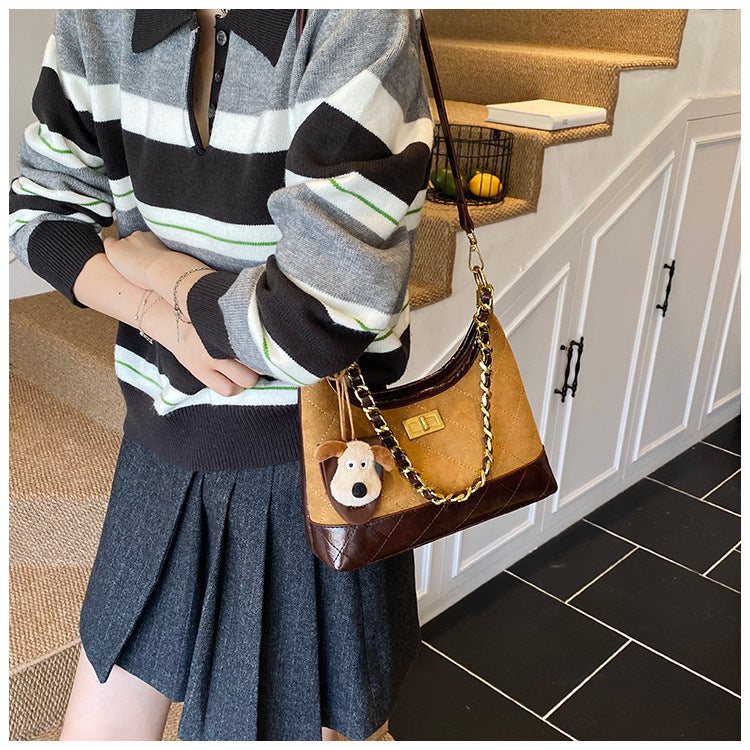 Chanel Style Retro Large Capacity Tote Bag for Women 2025 New Color-Block Chain Underarm Bag Versatile Handbag Shoulder Bag