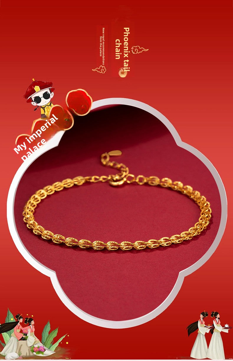 Phoenix Tail Pure Silver 925 Bracelet for Women, Light Luxury Niche Design Hollow Bracelet, New Chinese Style Ins Style Ring Buckle Jewelry