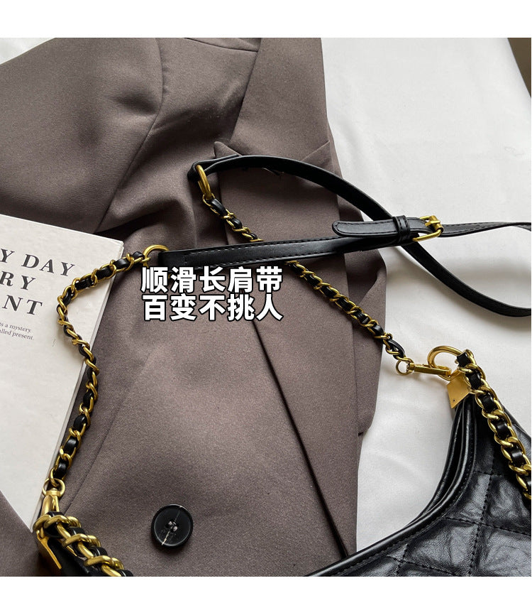 Vintage Quilted Small Chanel Style Chain Tote Bag for Women 2025 New Commuter Versatile Underarm Bag Single Shoulder Crossbody Bag