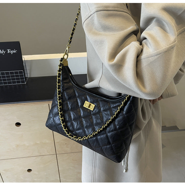 Vintage Quilted Small Chanel Style Chain Tote Bag for Women 2025 New Commuter Versatile Underarm Bag Single Shoulder Crossbody Bag