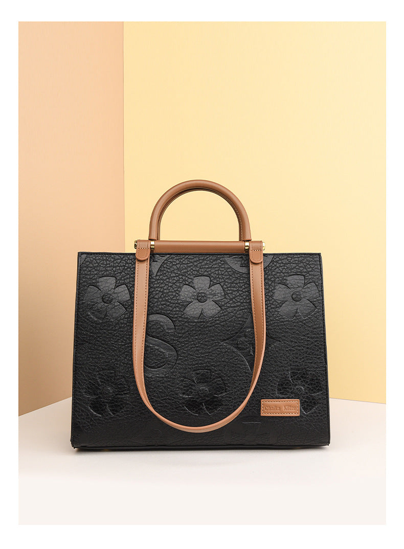 Fashionable Embossed Large Tote Bag Simple Large Capacity Commuter Bag for Women Cross-Border Hot-Selling Microfiber Leather Tote Bag