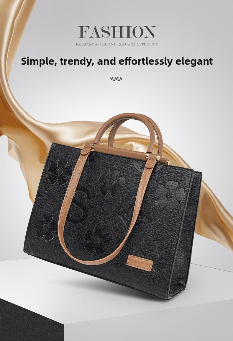Fashionable Embossed Large Tote Bag Simple Large Capacity Commuter Bag for Women Cross-Border Hot-Selling Microfiber Leather Tote Bag