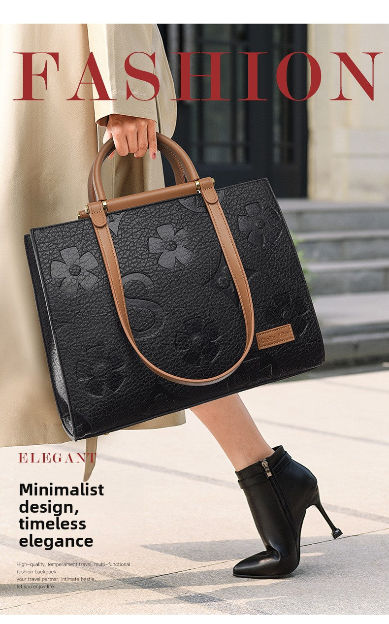 Fashionable Embossed Large Tote Bag Simple Large Capacity Commuter Bag for Women Cross-Border Hot-Selling Microfiber Leather Tote Bag