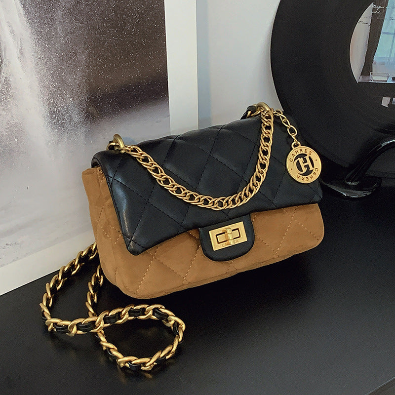 Autumn Winter Super Hot Contrast Color Small Bag Women 2025 New Fashion Diamond Chain Crossbody Bag High-end Small Square Bag