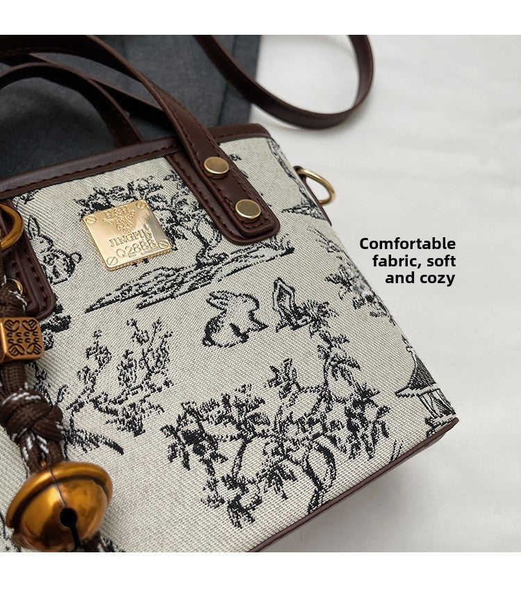 Super Popular Niche Embroidered Bag for Women 2025 New Fashion Versatile Crossbody Bag Color-Block Handbag Bucket Bag Small Tote Bag