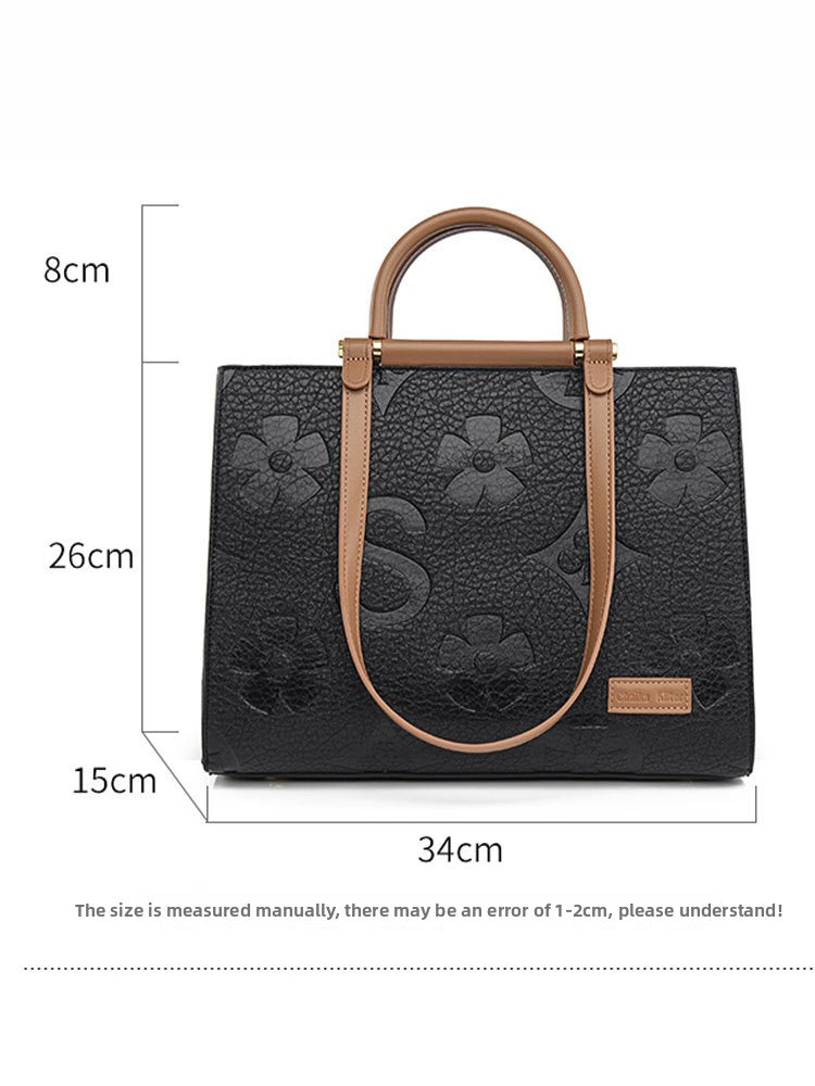 Fashionable Embossed Large Tote Bag Simple Large Capacity Commuter Bag for Women Cross-Border Hot-Selling Microfiber Leather Tote Bag