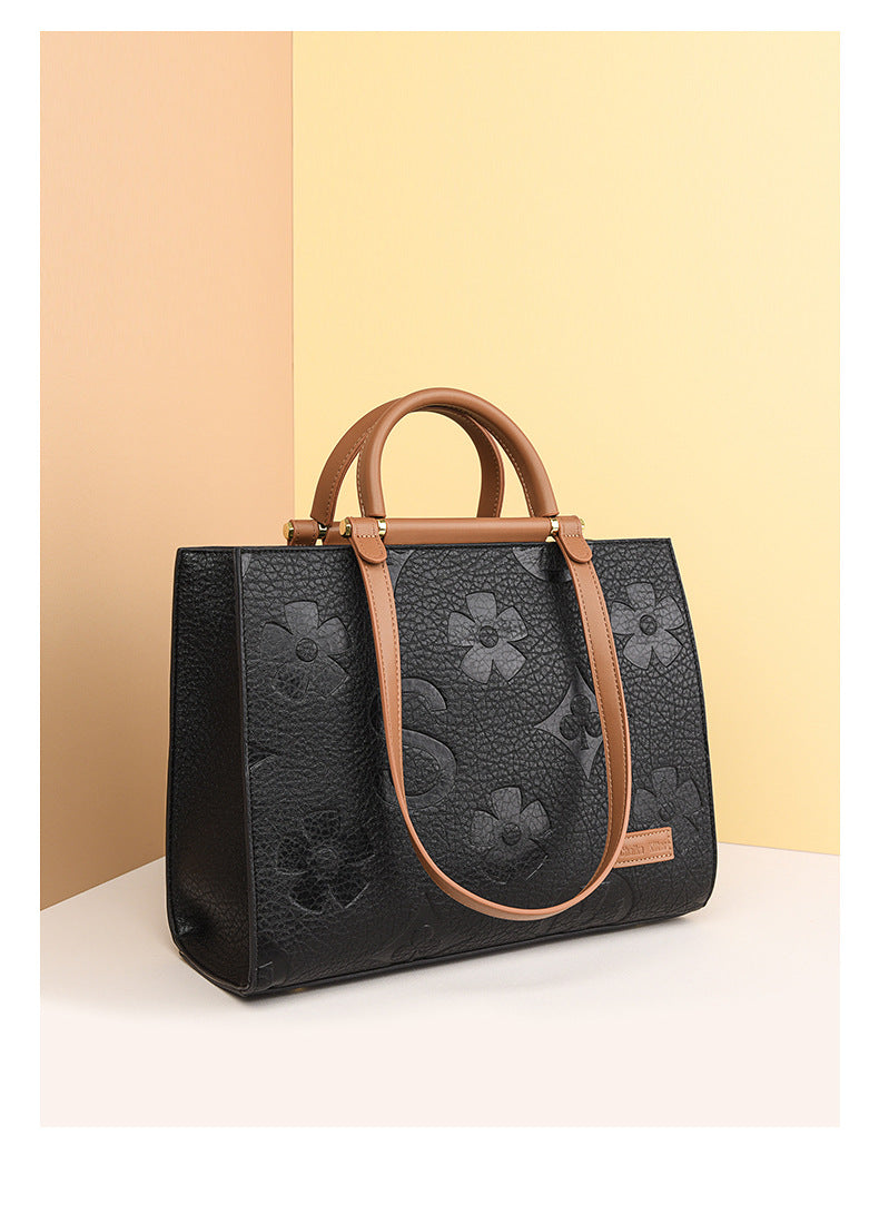 Fashionable Embossed Large Tote Bag Simple Large Capacity Commuter Bag for Women Cross-Border Hot-Selling Microfiber Leather Tote Bag