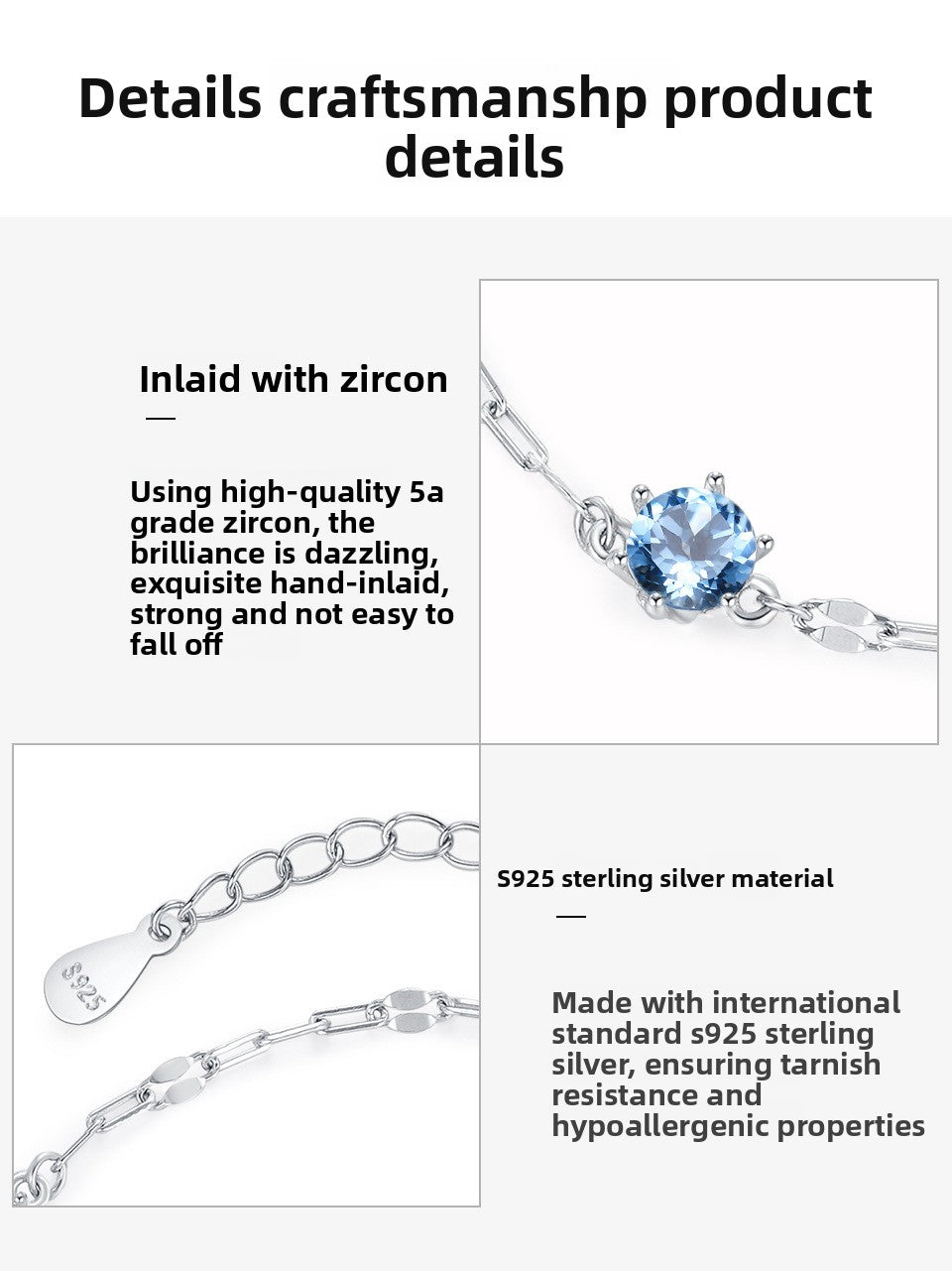 New 925 Sterling Silver Square Chain Blue Diamond Bracelet for Women Fashionable High-end Ins Style Personality Simple Jewelry