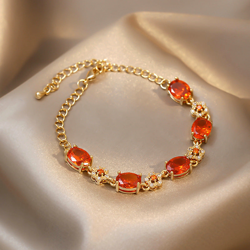 Real Gold Plated Emerald Inlaid Diamond Flower Bracelet Niche Light Luxury Versatile Bracelet Vintage Elegant High-end Jewelry