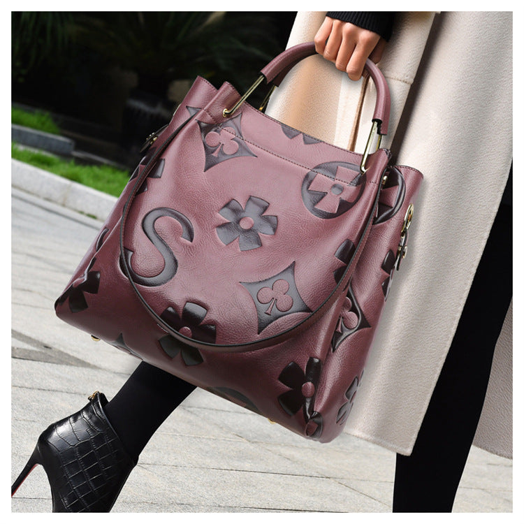 Handbag Cross-Border New Style Bag for Women High-End Large Capacity Tote Bag Fashion Embossed Commuter Mother-Daughter Bucket Bag